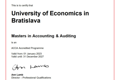 Predĺženie Akreditácie ACCA pre študijný program Účtovníctvo a audítorstvo