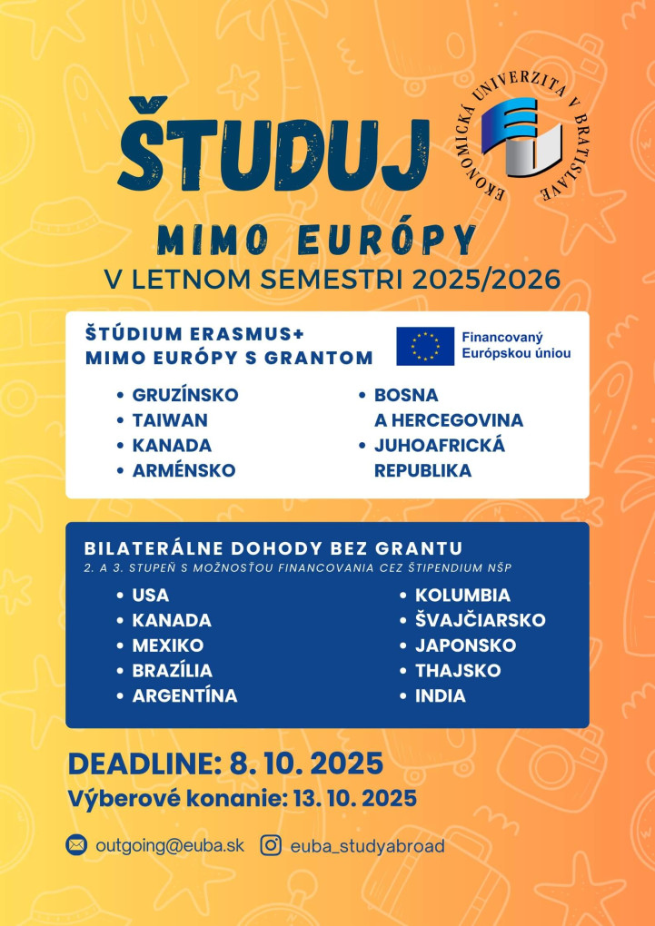 Štúdium Erasmus+ mimo Európy s grantom a Štúdium mimo Európy bez grantu